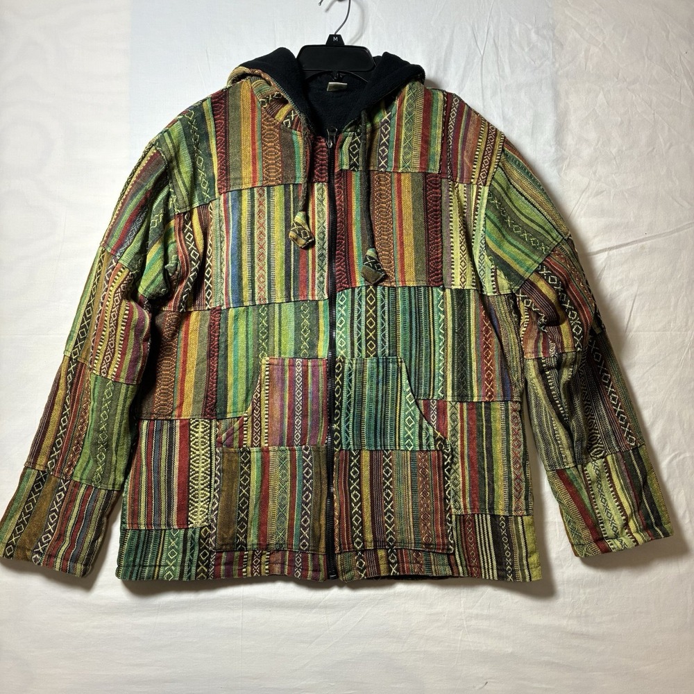 Hippie Jacket Multicolor Patchwork Fleece Winter Jacket Made In Nepal Size Small